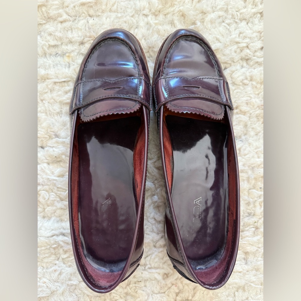 Vintage Prada Burgundy brushed leather Penny Loafers